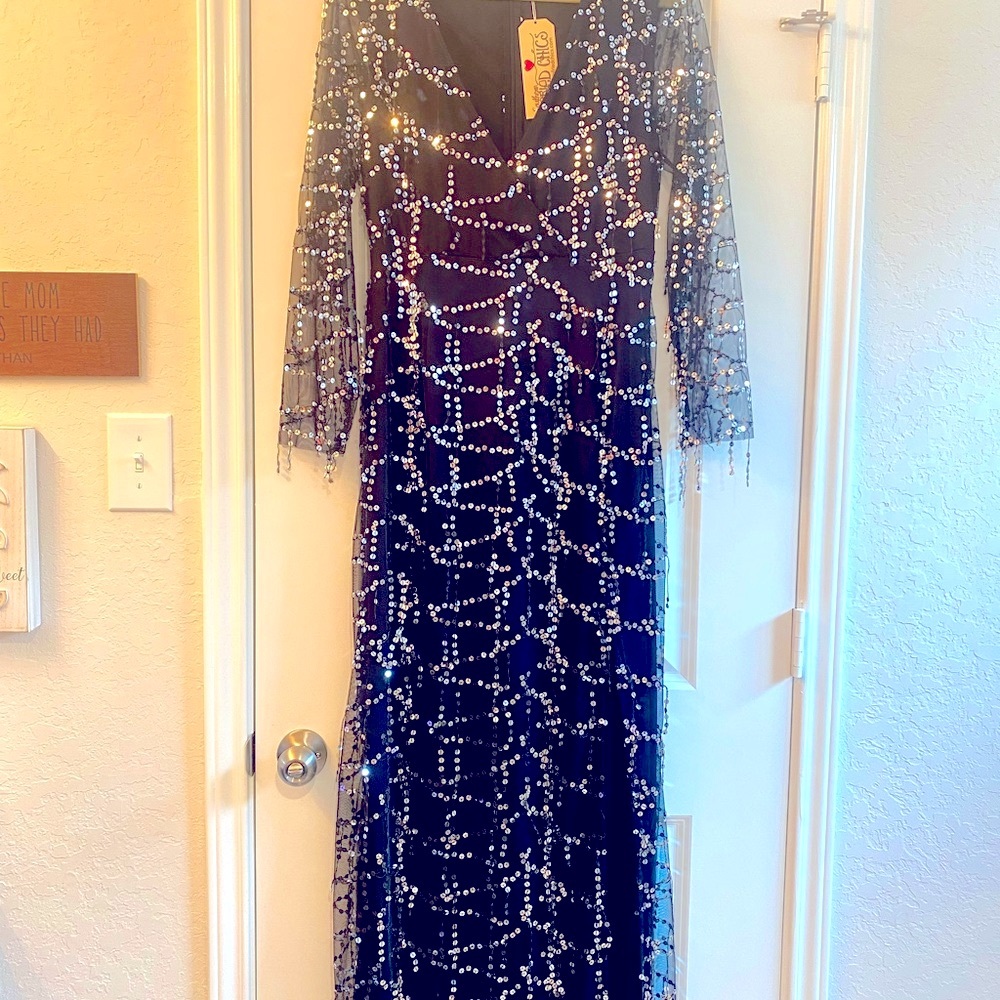 Black formal dress with silver sequins
